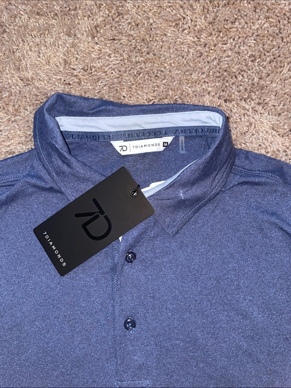 NWT 7 Diamonds Men's Deep Blue Jersey Polo Shirt size medium - Picture 2 of 2